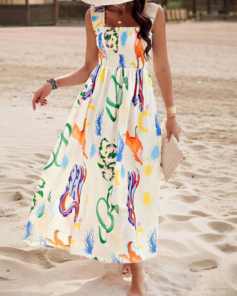 Robe sans manches à imprimé animal coloré