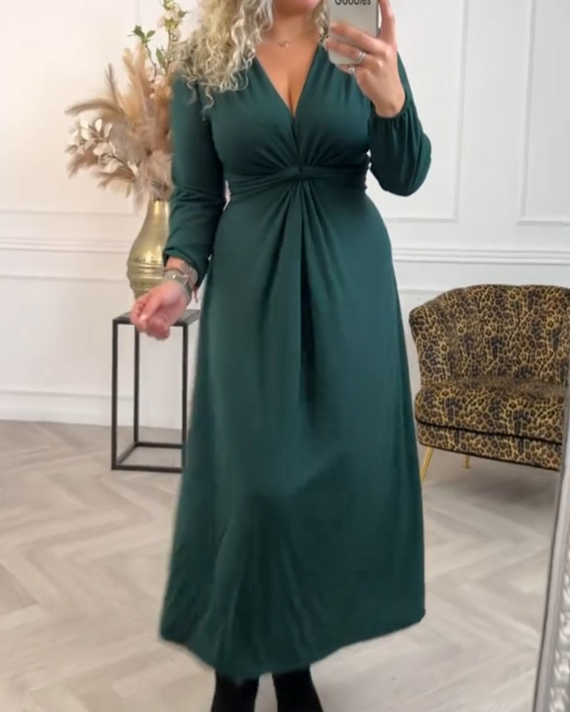Robe sexy unie avec manches longues