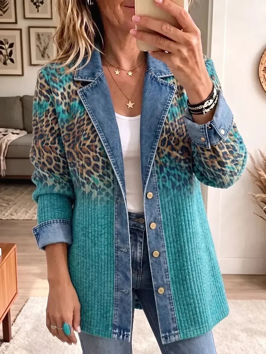 Abigail – Veste en jean vintage à imprimé léopard