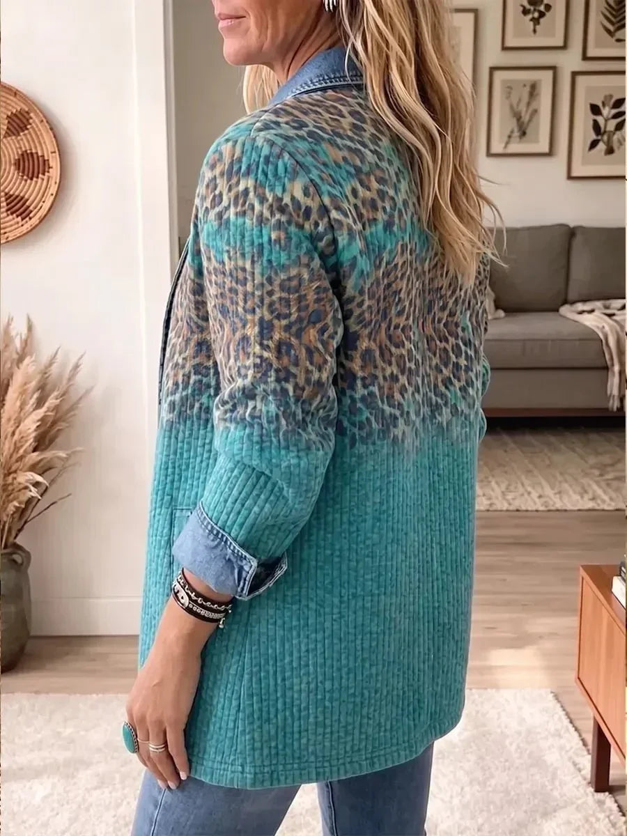 Abigail – Veste en jean vintage à imprimé léopard