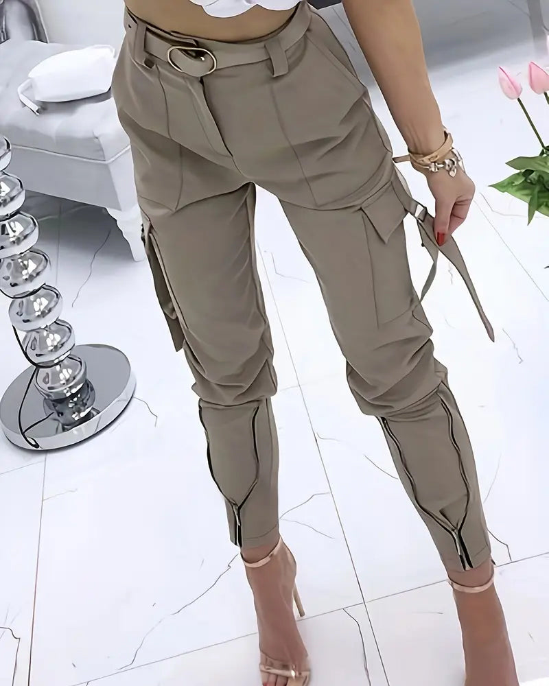 Pantalon Cargo Uni Fermeture Éclair
