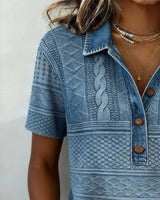 T-Shirt Col Rabattu Denim Imprimé