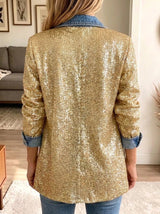Addison – Veste en jean à patchwork doré scintillant