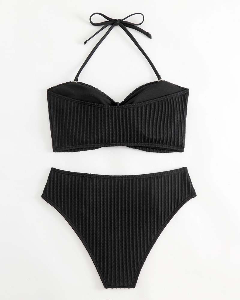 Maillot De Bain Halter Uni Rayé