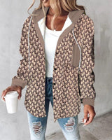 Manteau à capuche imprimé décontracté avec poche et lacets