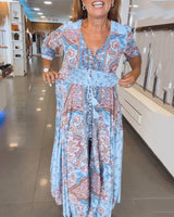 Robe de vacances à col en V et manches 3/4