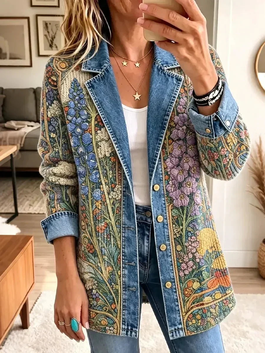 Allison – Veste en jean vintage à motif floral