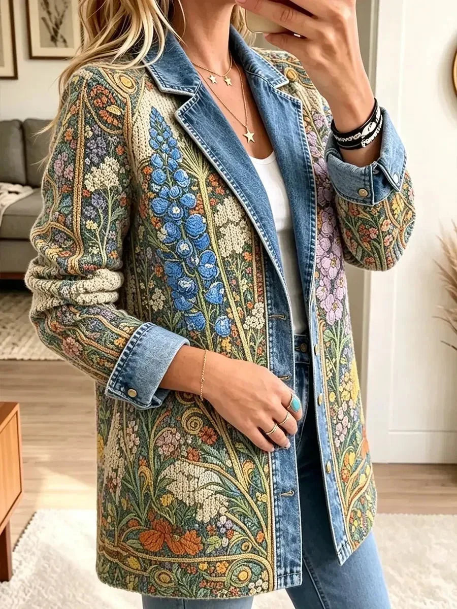 Allison – Veste en jean vintage à motif floral