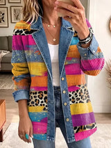 Audrey – Veste en jean rétro à imprimé léopard