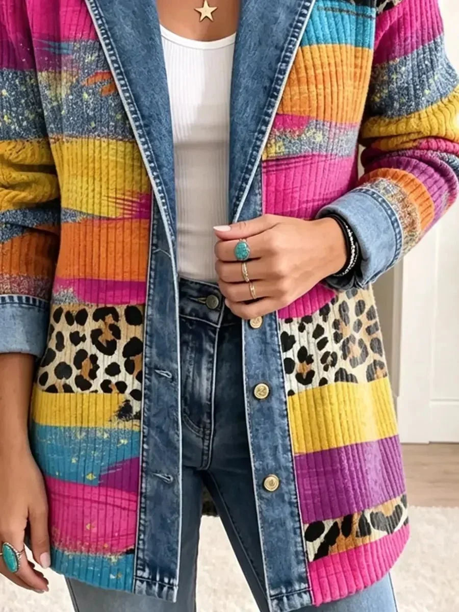Audrey – Veste en jean rétro à imprimé léopard