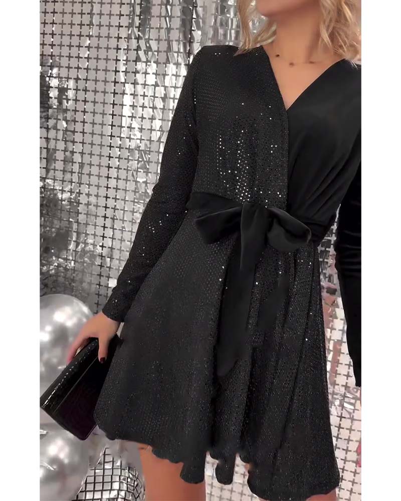 Robe à lacets Sexy Décolleté Enveloppé Paillettes Velours