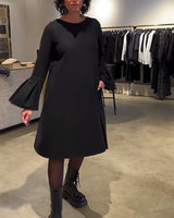Robe Uni Manche Évasée Froncé