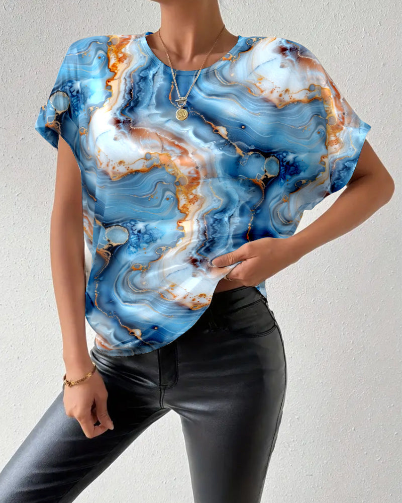 T-shirt Col Rond Imprimé Marbre