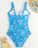 Maillot De Bain Décolleté Plissé Fleuri Une-Pièce