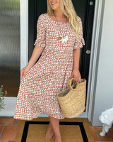 Robe midi col rond imprimé à pois
