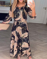 Robe Élégante Manche Trois-Quarts Imprimée Taille