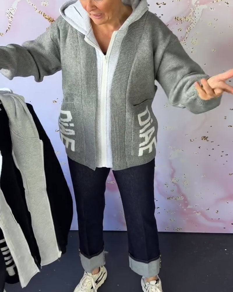 Manteau-Pull Décontracté à Manches Longues avec Lettre