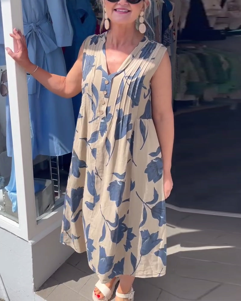 Robe Décolleté En V Sans Manches Imprimée