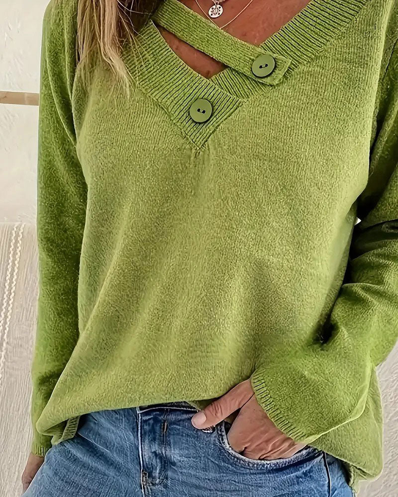 Pull Col V Bouton Uni