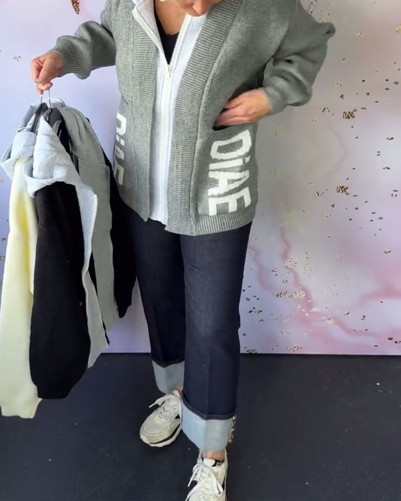 Manteau-Pull Décontracté à Manches Longues avec Lettre
