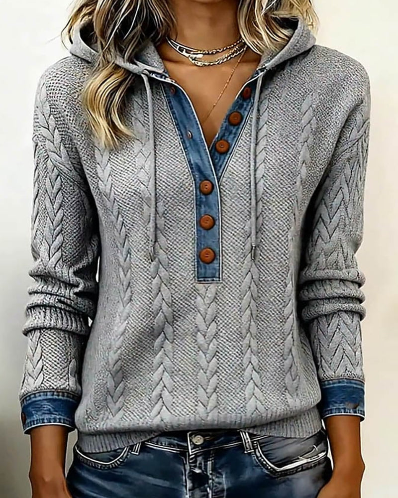 Sweat à capuche à coupe de couleur et boutons