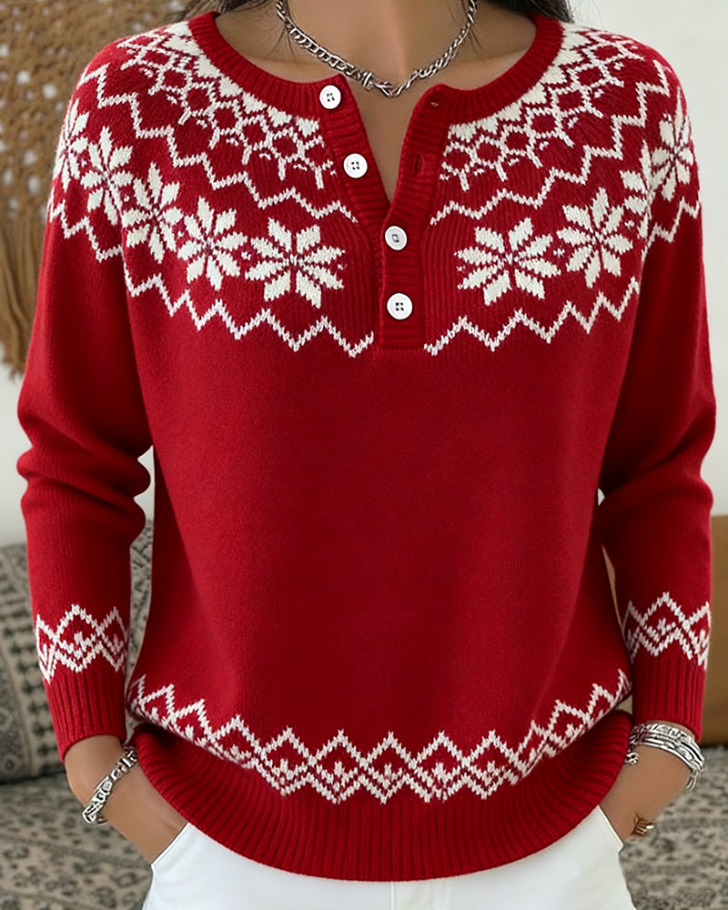 Pull Flocon De Neige Jacquard Demi-Ouvert