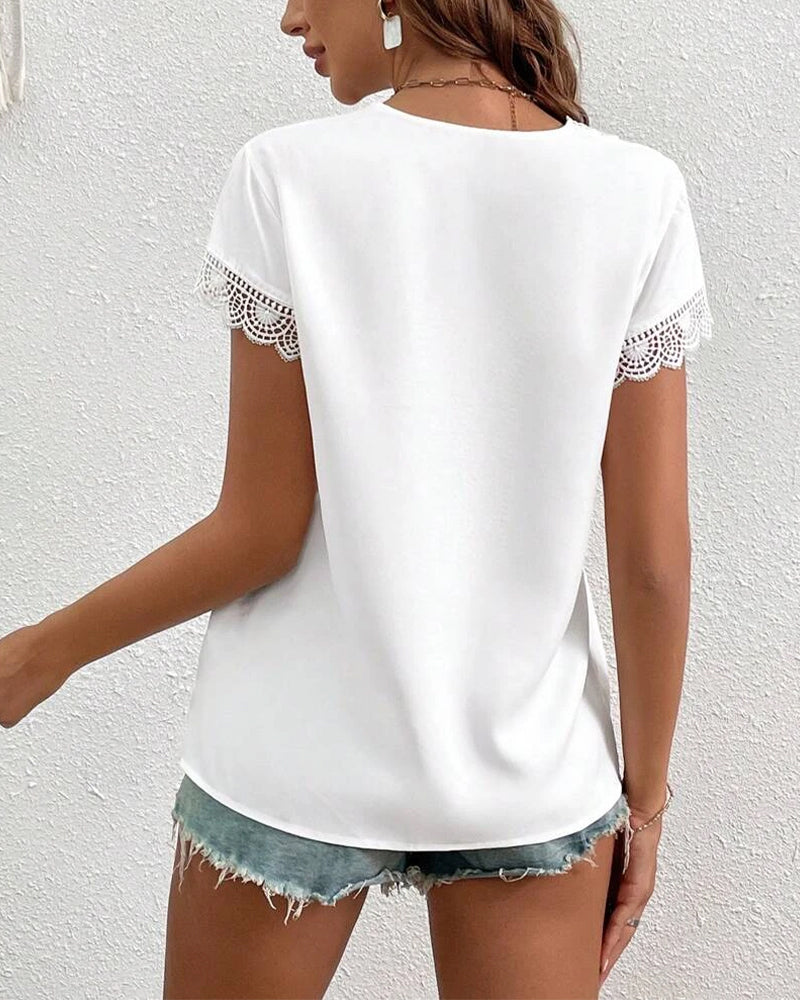 T-Shirt Dentelle Creux Uni