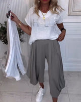 Pantalon Uni Bouffant Décontracté