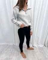 Pull décontracté de couleur unie avec fermeture éclair à revers