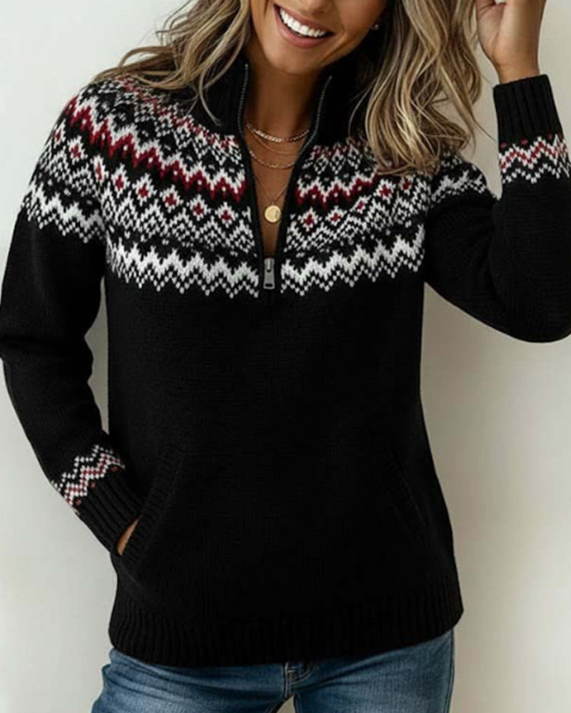 Pull Vintage Demi-Zippé Col