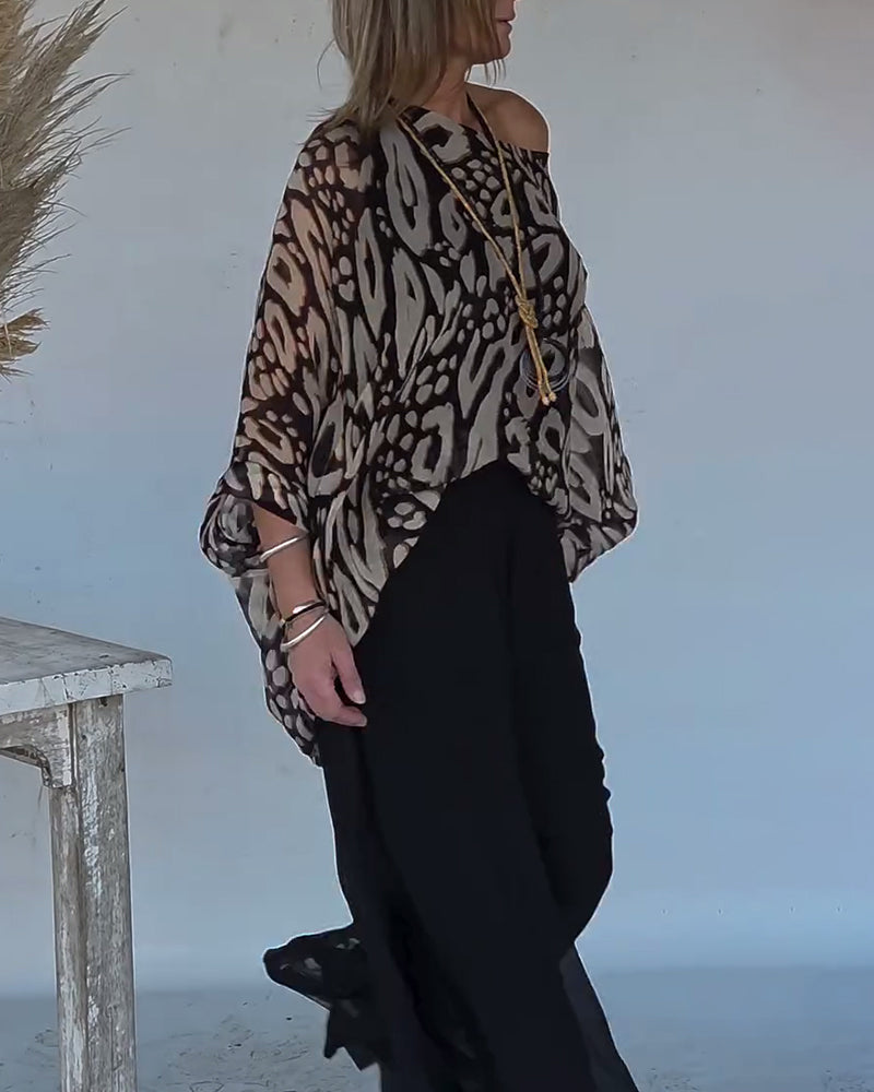 Blouse À Manches Longues Avec Imprimé Chauve-Souris Irrégulier