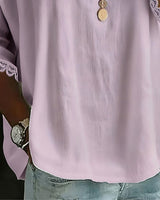 Blouse Dentelle Insérée Col Claudine
