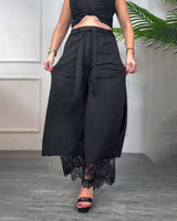 Pantalon À Fente Avec Bordure En Dentelle