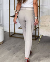 Pantalon patchwork irrégulier à poches de couleur unie à la mode