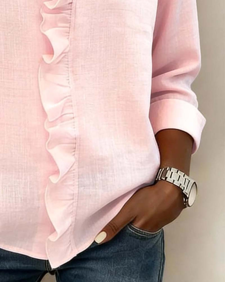 Blouse Froncé Col En V Manches Longues
