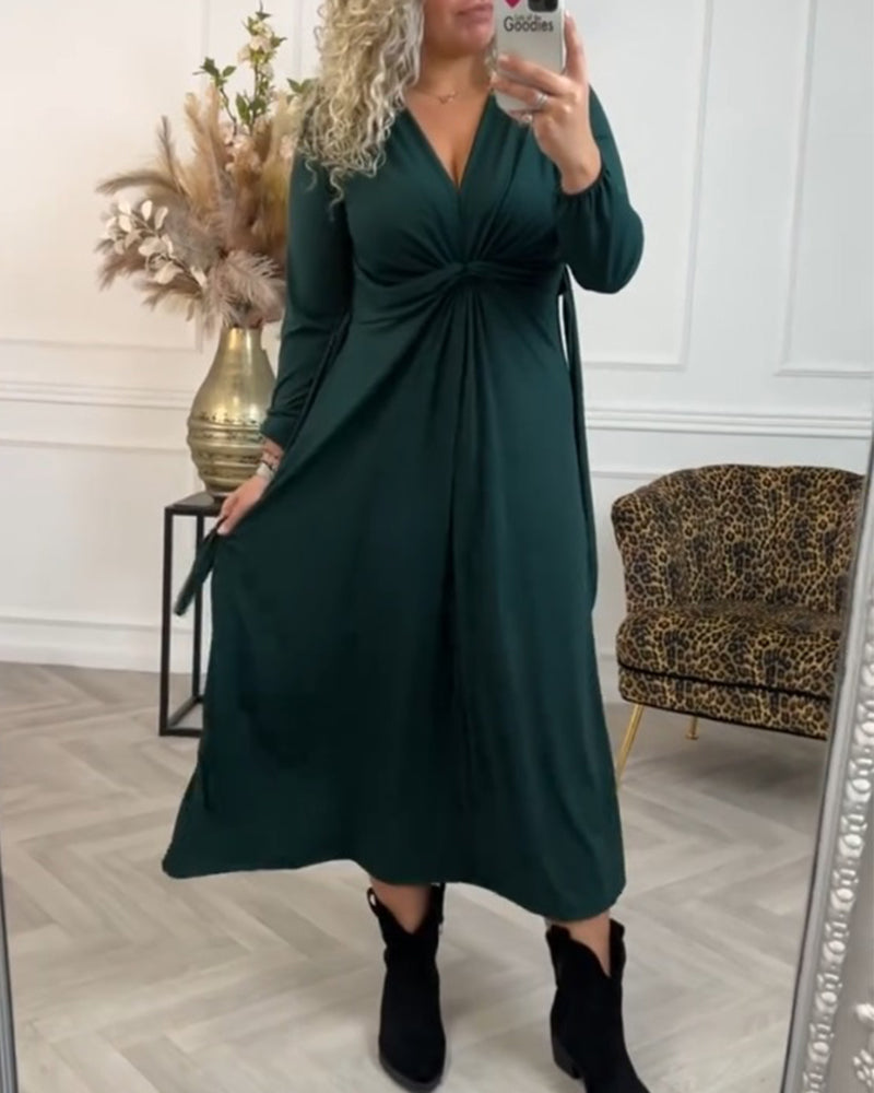 Robe sexy unie avec manches longues