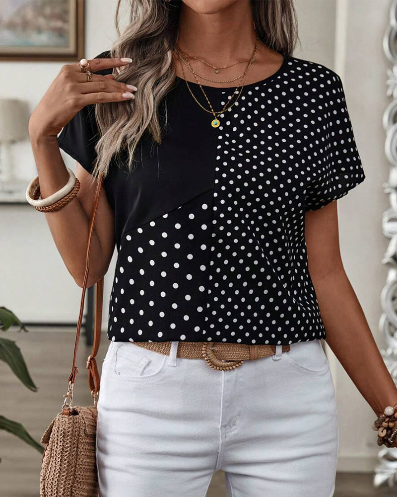 T-shirt Col Rond Imprimé Pois