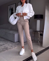 Pantalon de costume décontracté à poches de couleur unie