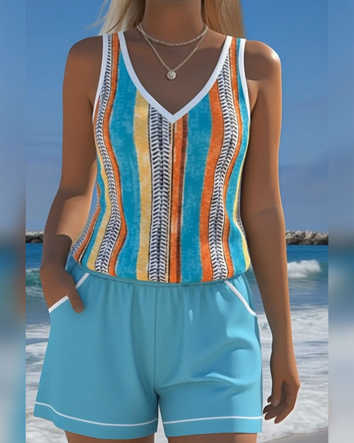 Tankini Maillot De Bain Col V Imprimé