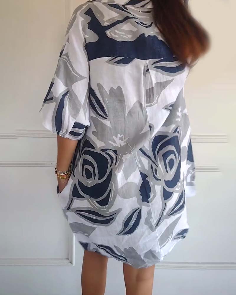 Robe à poches à revers et imprimé floral