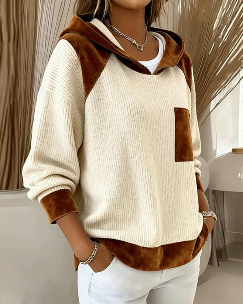 Sweat Color Block Décontracté À Capuche