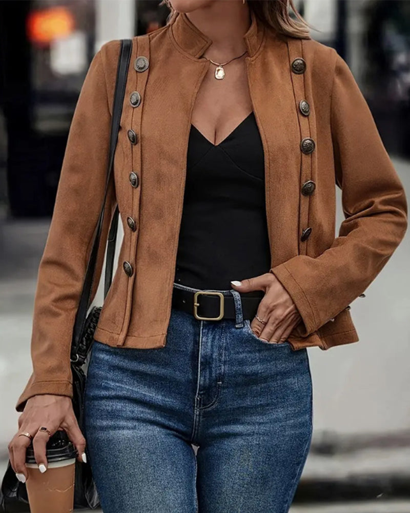 Veste élégante à double boutonnage de couleur unie