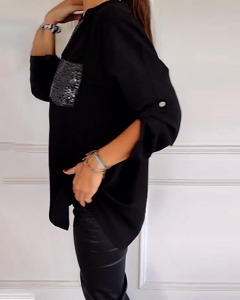 Haut décontracté à empiècements et boutons à sequins