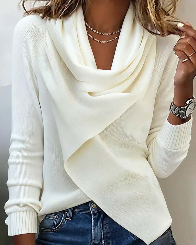 Haut Col Tombé Irrégulier Couleur Unie Tricot