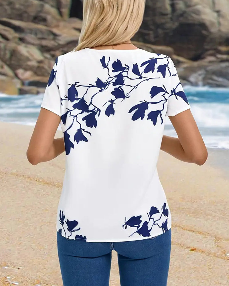 T-shirt décontracté col rond imprimé irrégulier