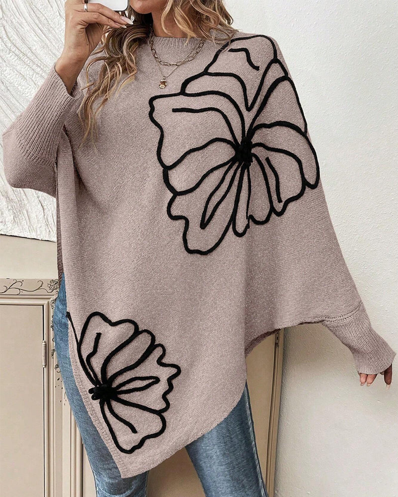 Pull Floral Large à Manches Gigot