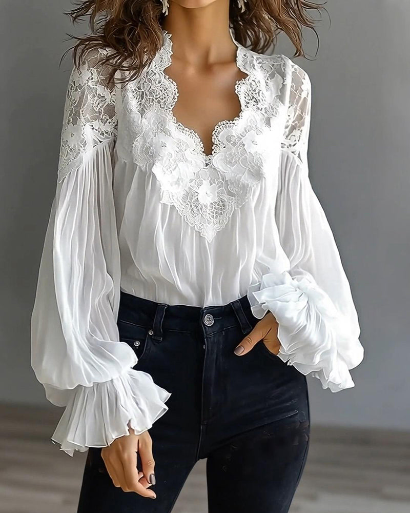 Chemisier Dentelle Patchwork Col V