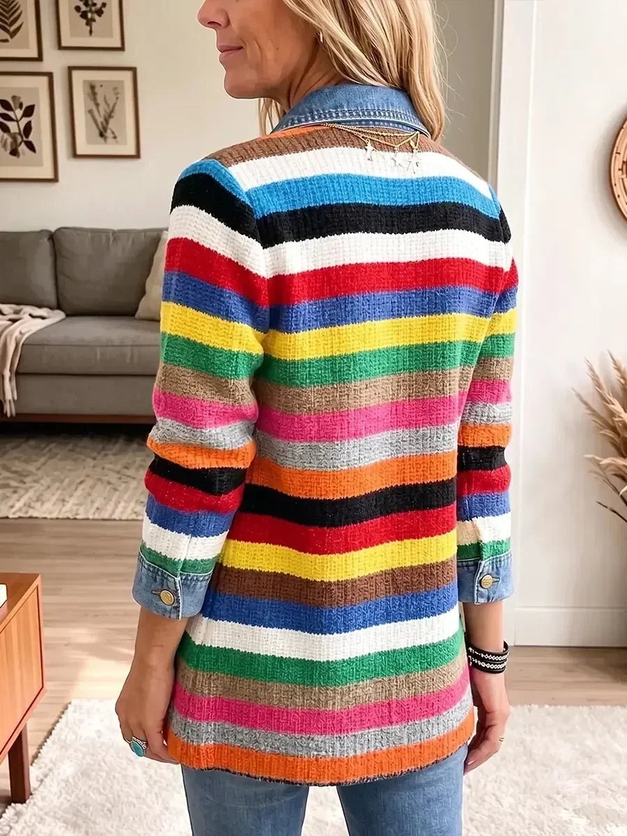 Caroline – Veste en jean vintage à imprimé plumes