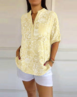 Blouse Col V Boutonnée Imprimée