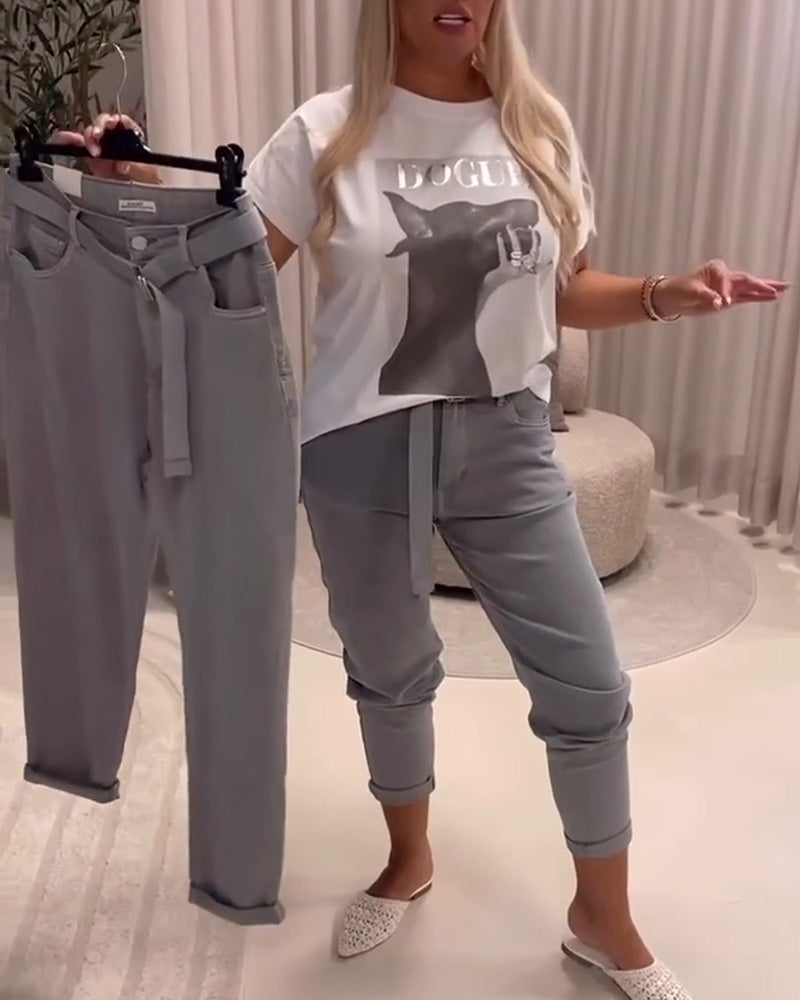 Pantalon Élastique Coupe Slim Décontracté